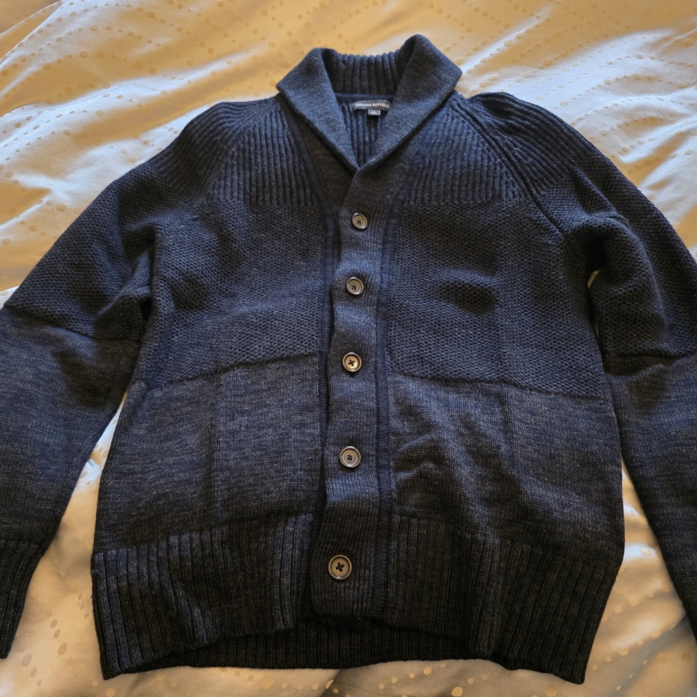 Banana Republic Men's Navy Blue Cardigan Sweater